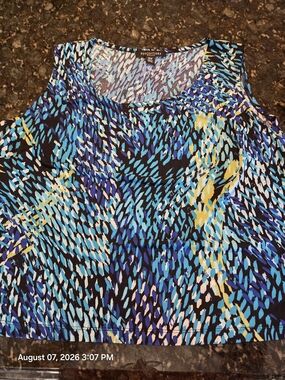 Perceptions Blue and Yellow Abstract Print Tank Top